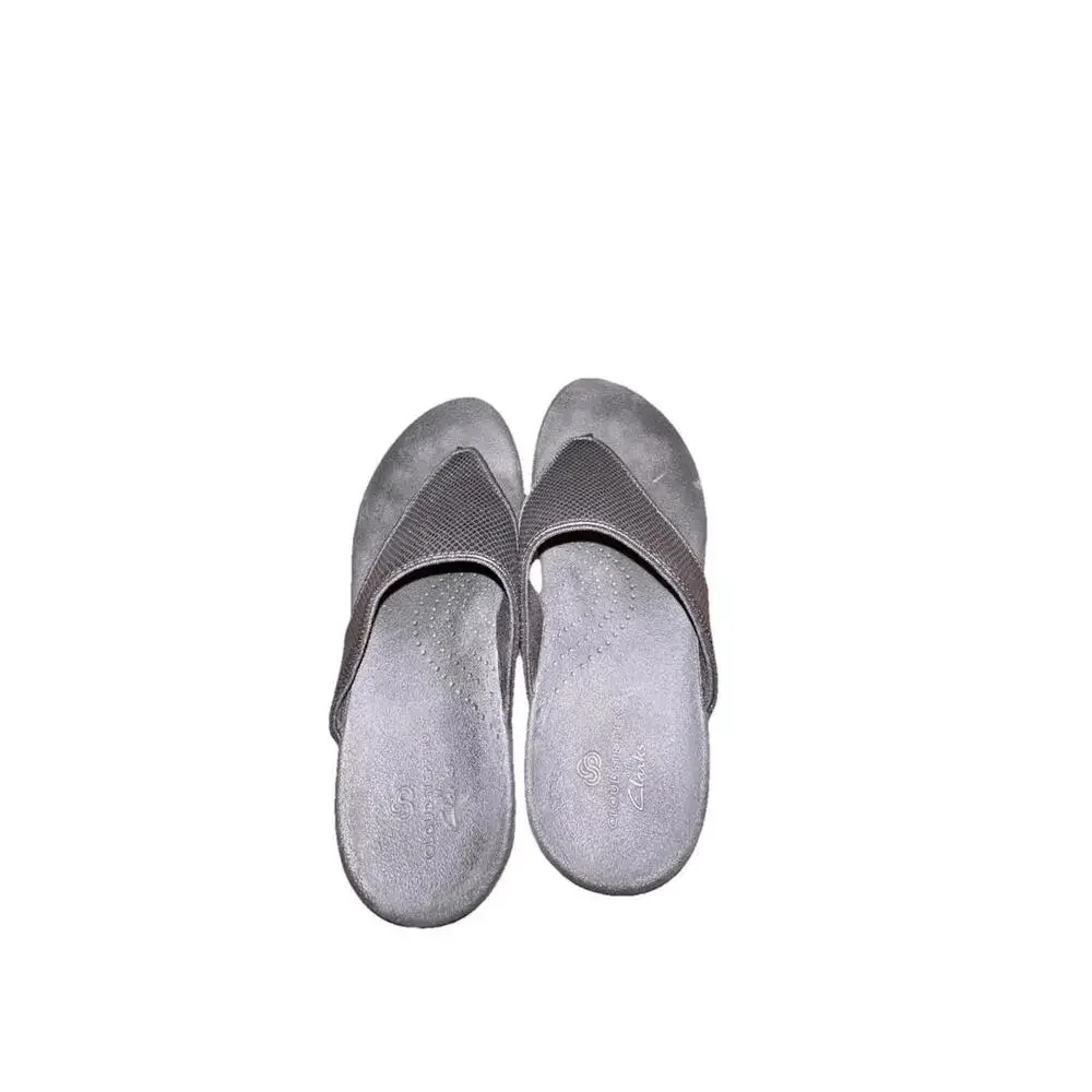 Clarks‎ Women's 8 Brio Vibe Cloudsteppers Black Snake Texture Thong Sandal